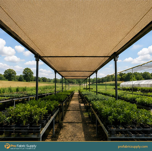 65% ultra-tan knitted shade cloth over nursery benches - Pro Fabric Supply