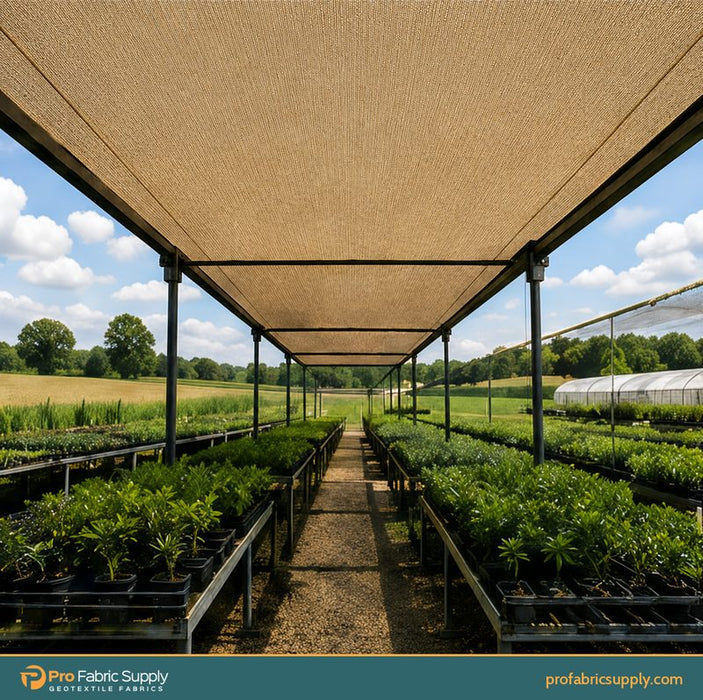 65% ultra-tan knitted shade cloth over nursery benches - Pro Fabric Supply