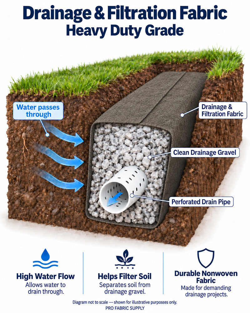 Drainage & Filtration Fabric Heavy-Duty Grade French drain cross-section diagram
