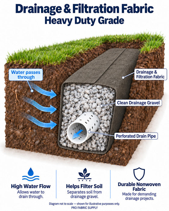 Drainage & Filtration Fabric Heavy-Duty Grade French drain cross-section diagram