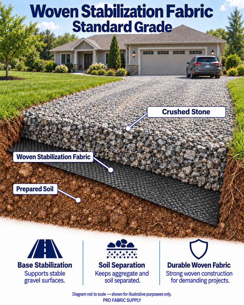 Driveway Fabric Standard Grade woven stabilization fabric diagram