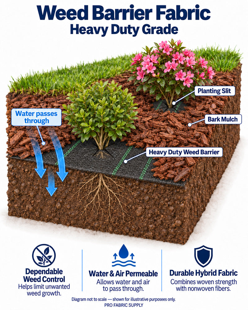 Weed Barrier Fabric Heavy-Duty Grade cross-section diagram