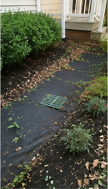 Filter fabric at a yard catch basin installation
