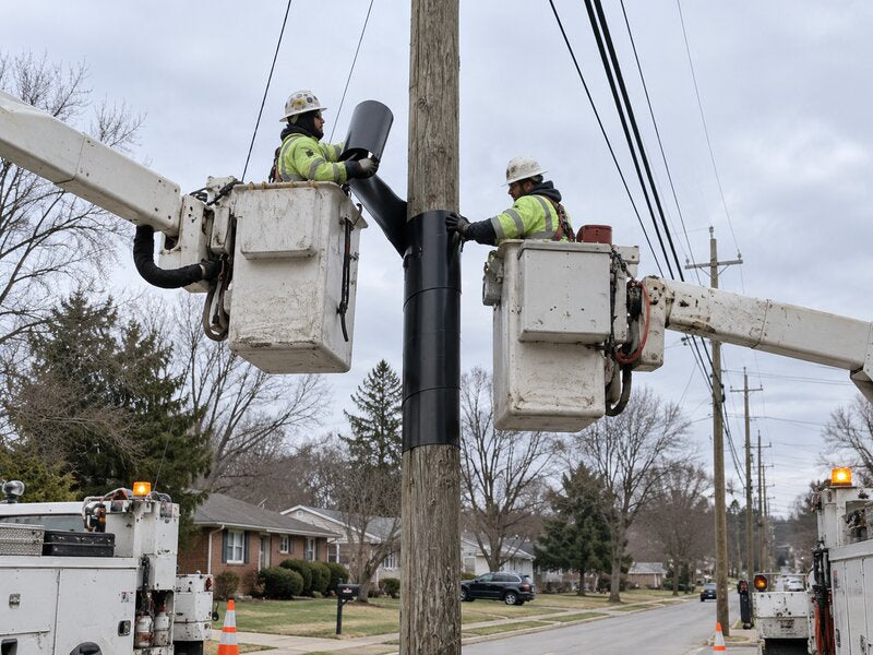 Wrapping HDPE on pole