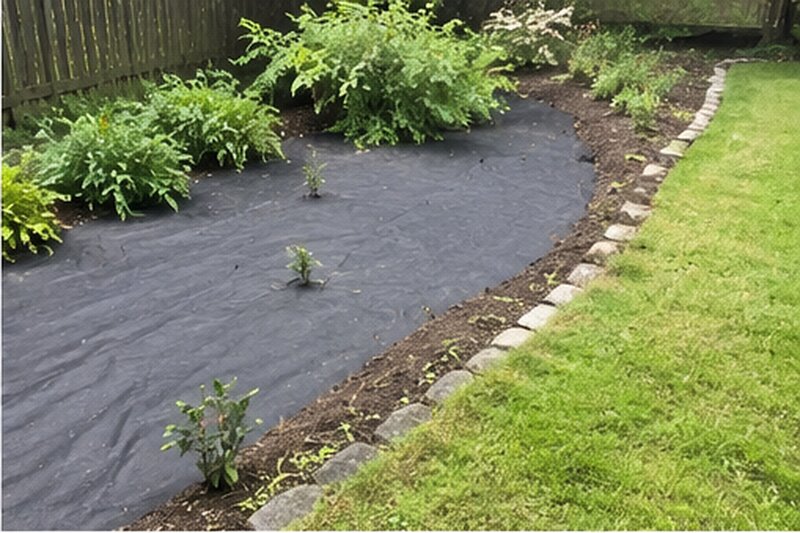 Filter fabric in a landscape bed
