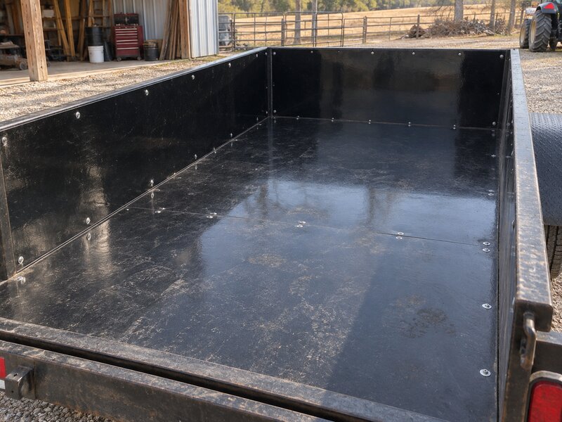 HDPE trailer liner in an open utility trailer used for hauling an ATV
