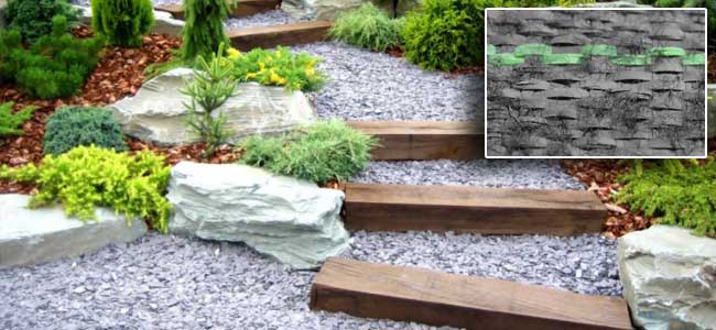 outside gravel landscape steps with weedblock fabric underneath